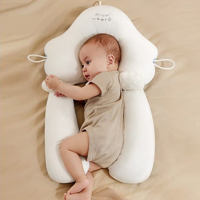 MEELANO Ergonomisk Babypude med Justerbar Støtte – Vendbar Komfortpude 65 × 42 cm, Maskinvaskbar – 0-12 Måneder (Kun Under Opsyn)