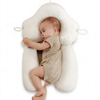 MEELANO Ergonomisk Babypude med Justerbar Støtte – Vendbar Komfortpude 65 × 42 cm, Maskinvaskbar – 0-12 Måneder (Kun Under Opsyn) Hvid og lyserød