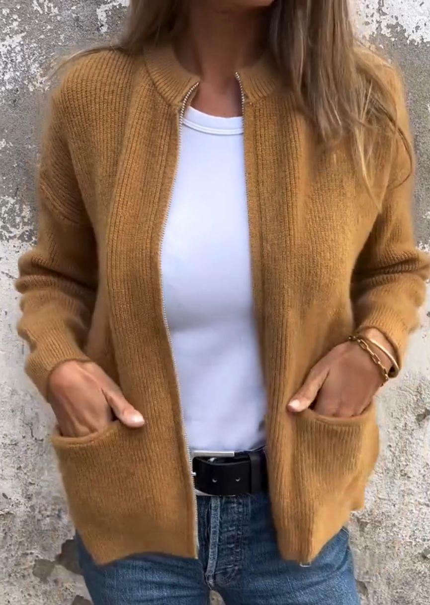 MEELANO Stilfuld Dame Cardigan - Varm og Blød Til Kølige Dage Brun