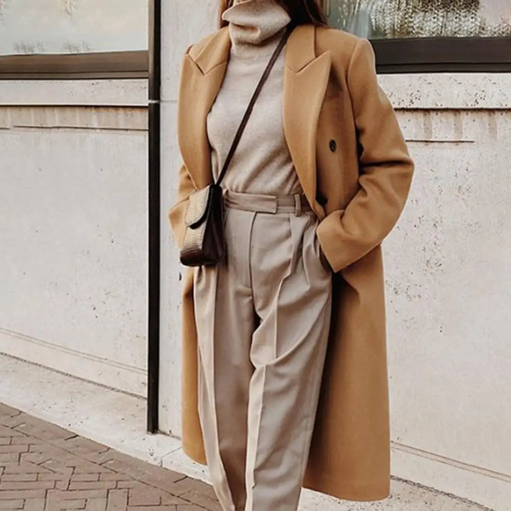 MEELANO Dame Elegant Dobbeltradet Trenchcoat Reverskrave Til Kølige Dage Khaki