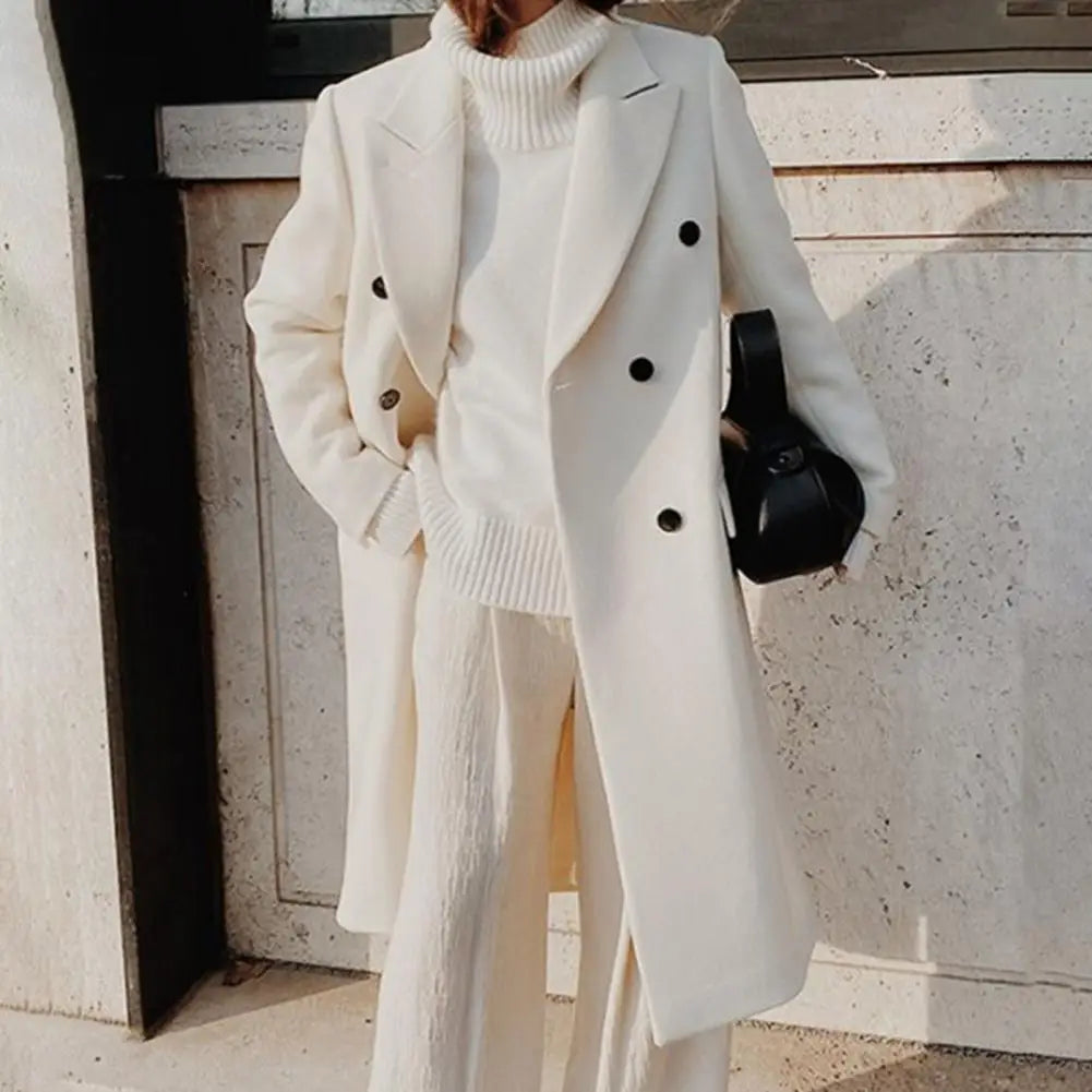 MEELANO Dame Elegant Dobbeltradet Trenchcoat Reverskrave Til Kølige Dage Hvid