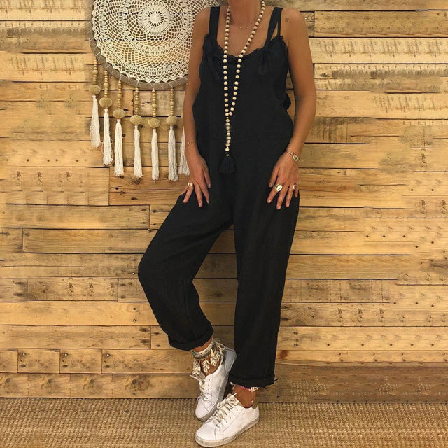 MEELANO Dame Ærverdig Latzhose Med Dyb Udskæring Og Praktiske Lommer Sort