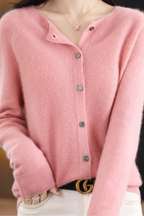 MEELANO Amore | Dame Cardigan med V-udskæring og Knapper - Knappet Strikjakke Light Pink