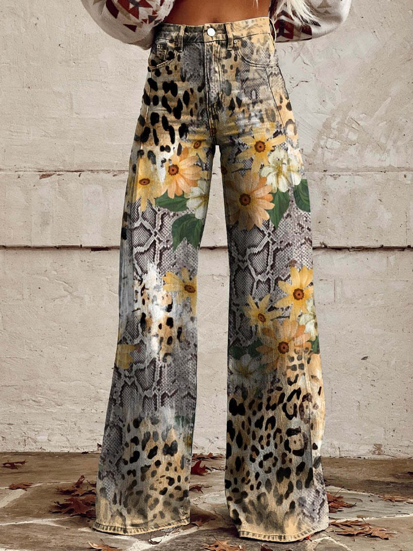 MEELANO Kvinder Farverige Vintage Viskosebukser Med Print Til Tiger