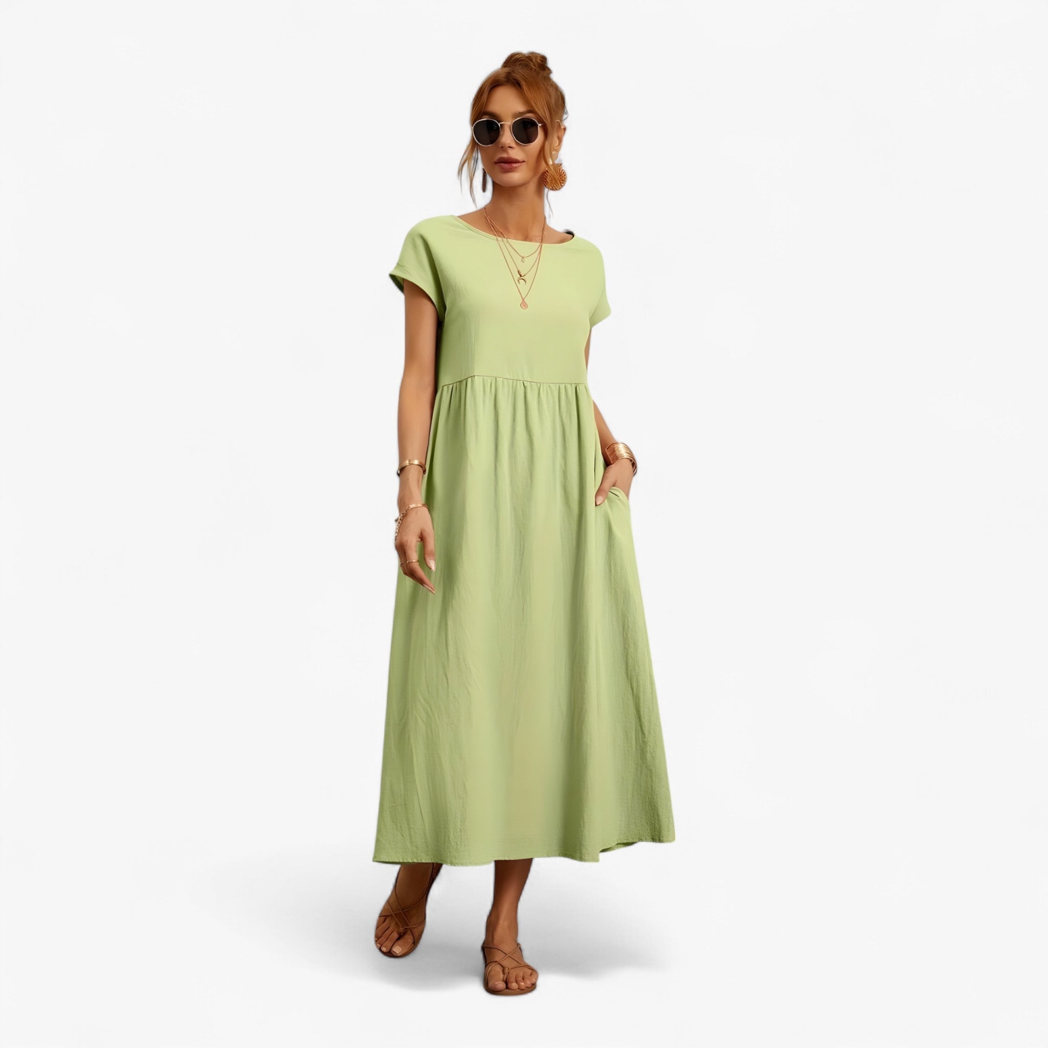 MEELANO Lyvanta | Dame Festkjoler – Flydende Snit & Let Stof til en Elegant Entré Grøn