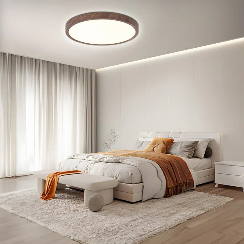 MEELANO Ultratynd, cirkulær loftslampe Dia 30cm(11.8") x H2.5cm(1") Valnød