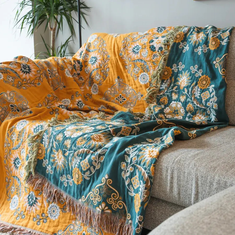 MEELANO Vintage Blomster Sofa Dække Gul
