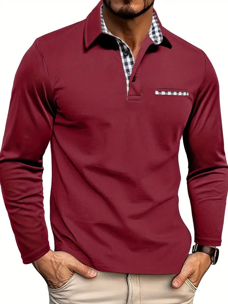 MEELANO Zipari | Herre Langærmet Poloshirt i Varm Bomuld - Klassisk Langærmet Polo Bordeaux