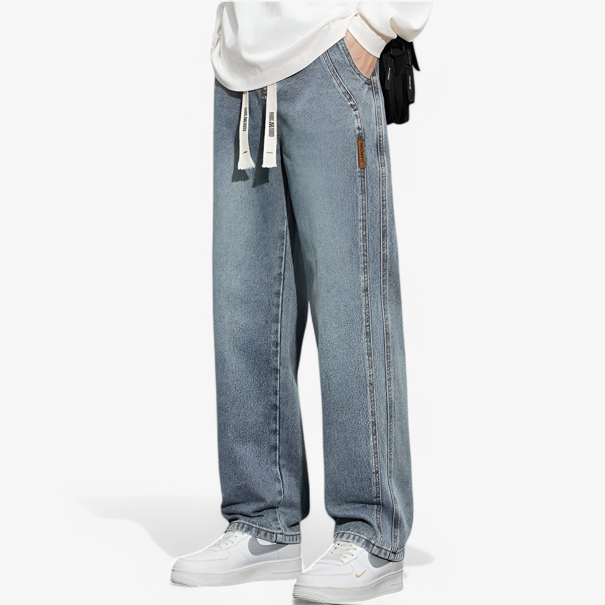 MEELANO Roque | Herre Wide Leg Jeans med Brede Ben - Løse Cowboybukser & Wide Fit Denim Mørk grå