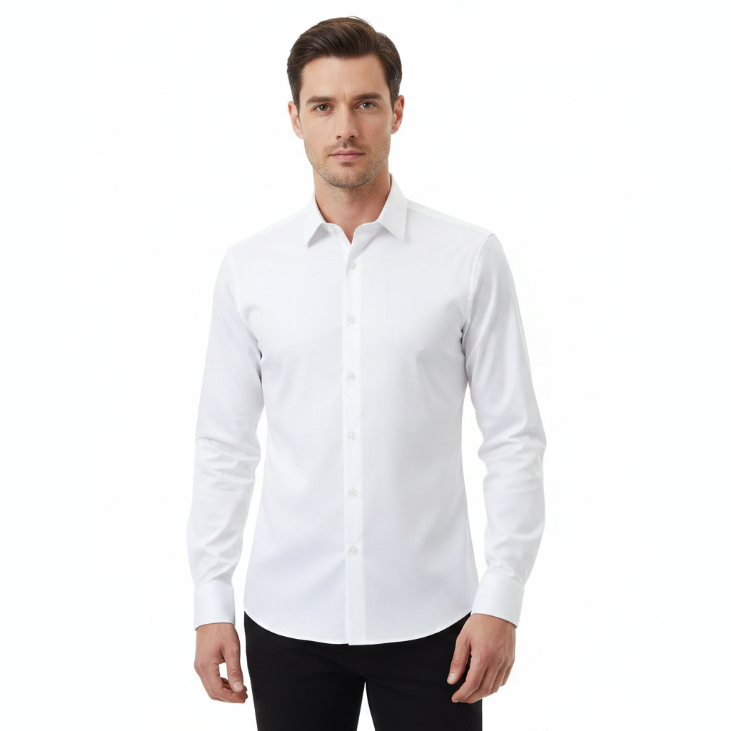 MEELANO Mane | Herre Klassisk Langærmet Skjorte - Hvid Slim Fit Habit- & Strygefri Skjorte