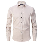 MEELANO Mane | Herre Klassisk Langærmet Skjorte - Hvid Slim Fit Habit- & Strygefri Skjorte Beige