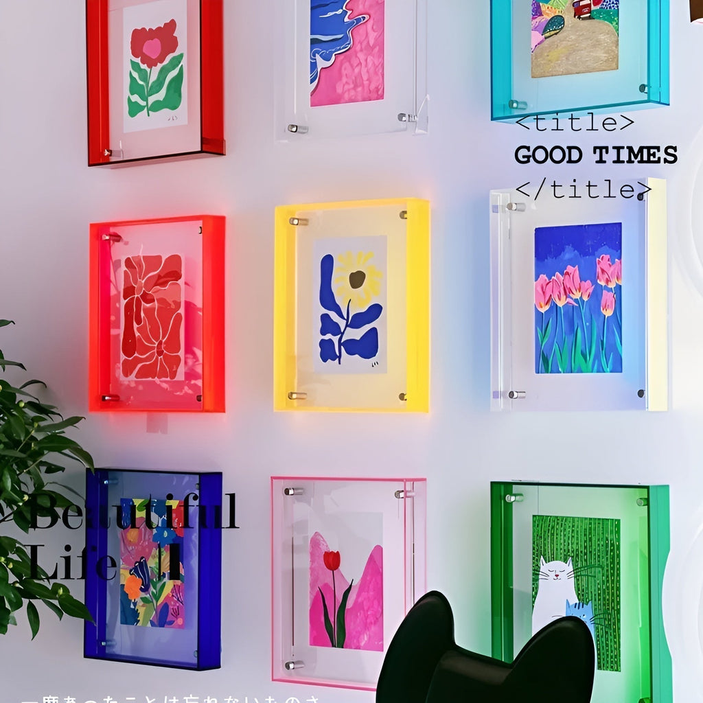 MEELANO Neon Akrylramme i Retro 80'er-stil – Farverig Fotoramme til Væg eller Bord, 16x21 til 40x50 cm