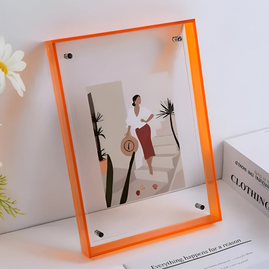 MEELANO Neon Akrylramme i Retro 80'er-stil – Farverig Fotoramme til Væg eller Bord, 16x21 til 40x50 cm Orange