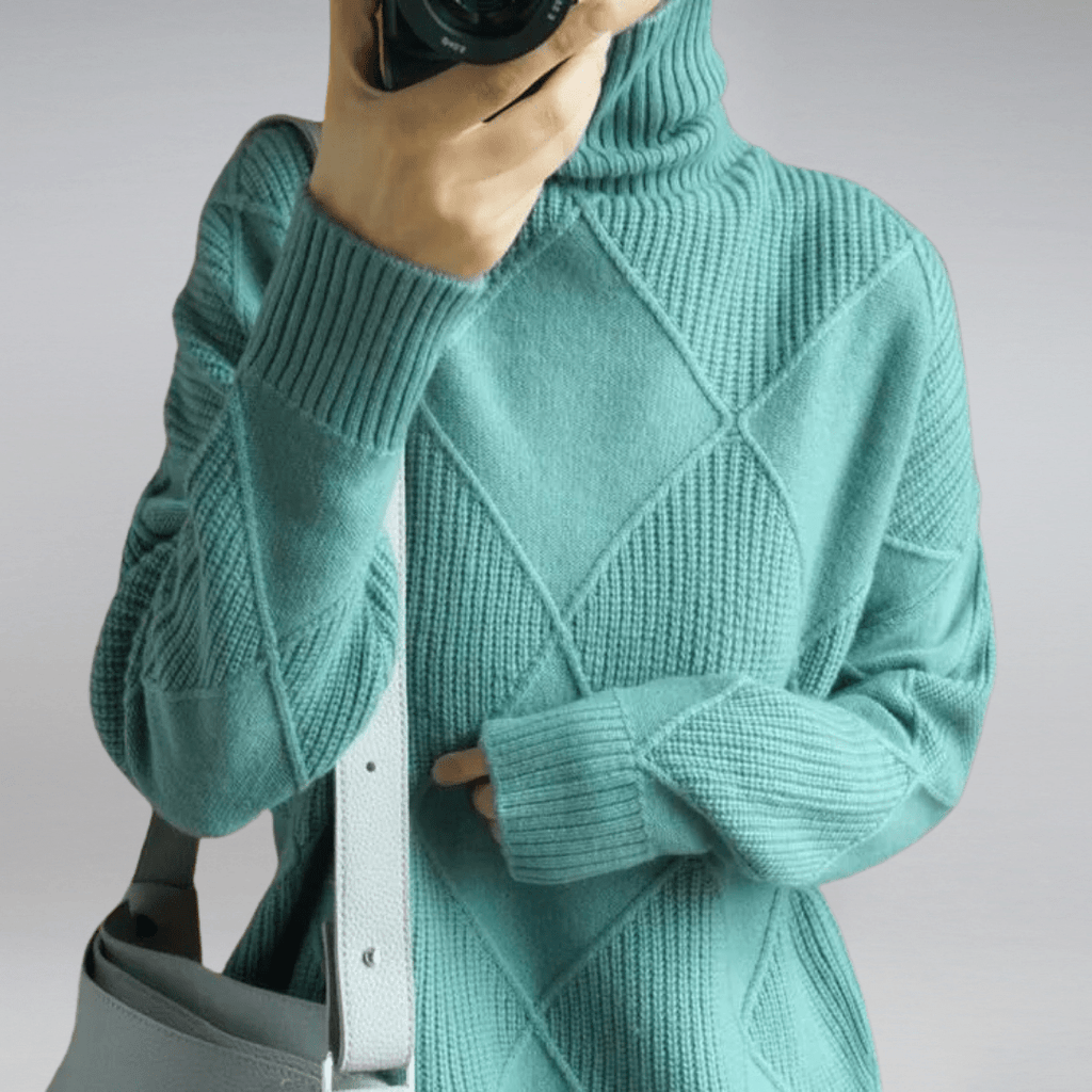 Tasana | Dame Diamantstrik Sweater - Struktureret Langærmet Pullover