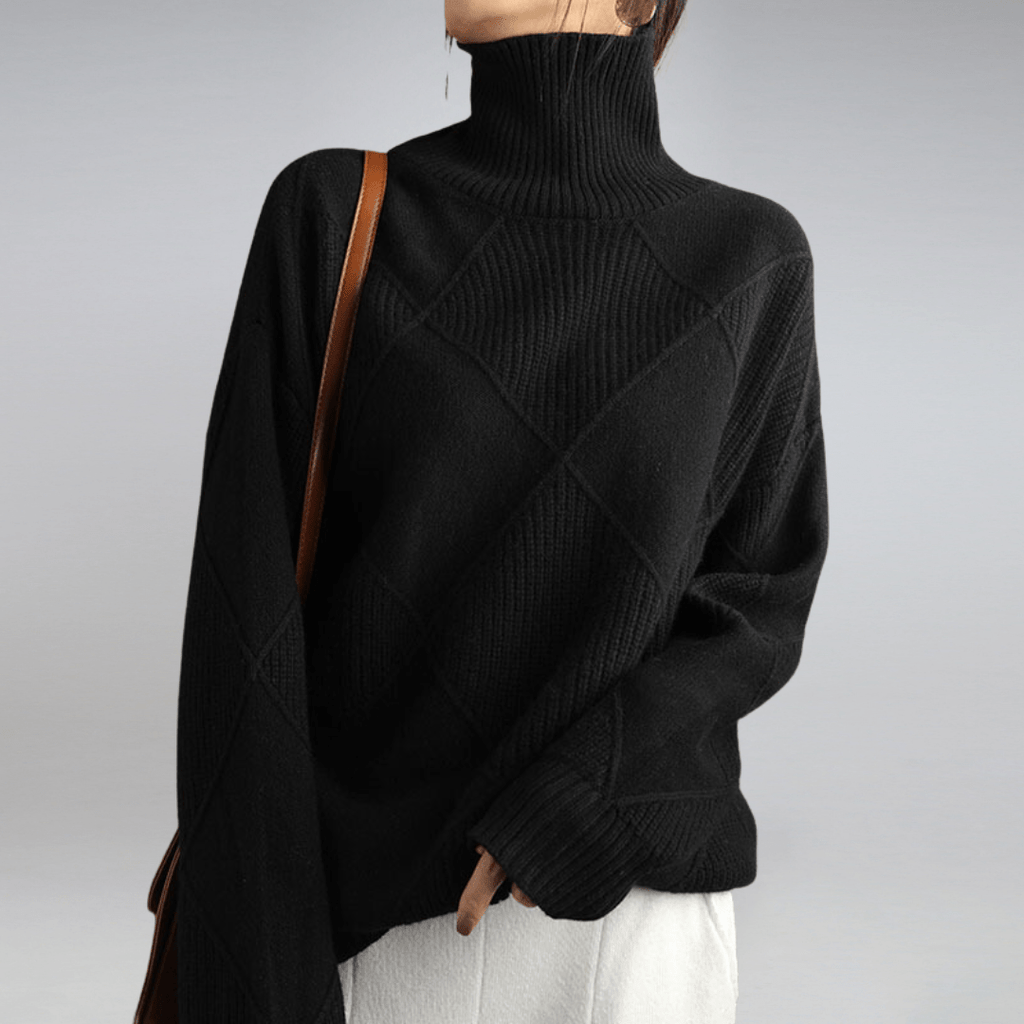 Tasana | Dame Diamantstrik Sweater - Struktureret Langærmet Pullover