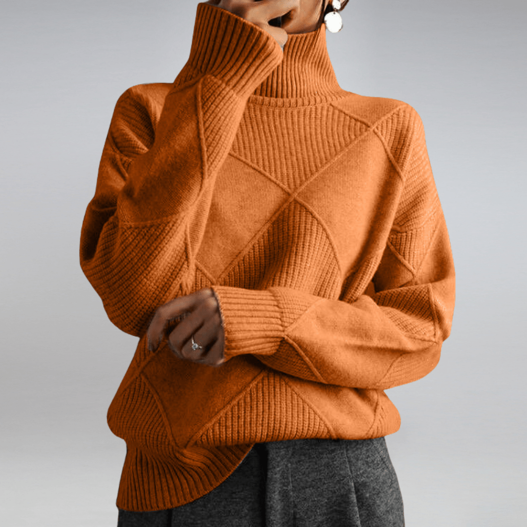 Tasana | Dame Diamantstrik Sweater - Struktureret Langærmet Pullover