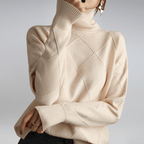Tasana | Dame Diamantstrik Sweater - Struktureret Langærmet Pullover