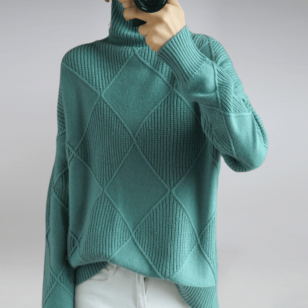Tasana | Dame Diamantstrik Sweater - Struktureret Langærmet Pullover