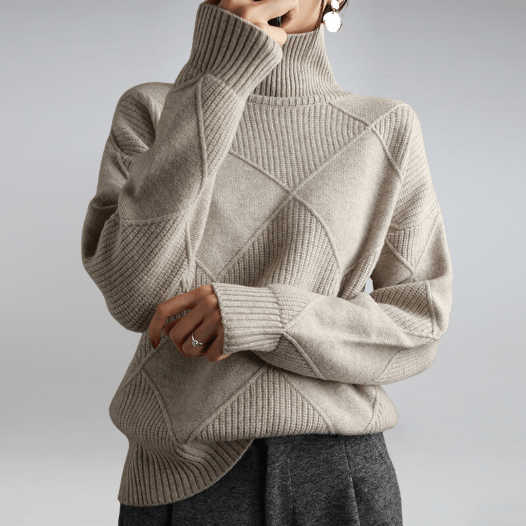 Tasana | Dame Diamantstrik Sweater - Struktureret Langærmet Pullover