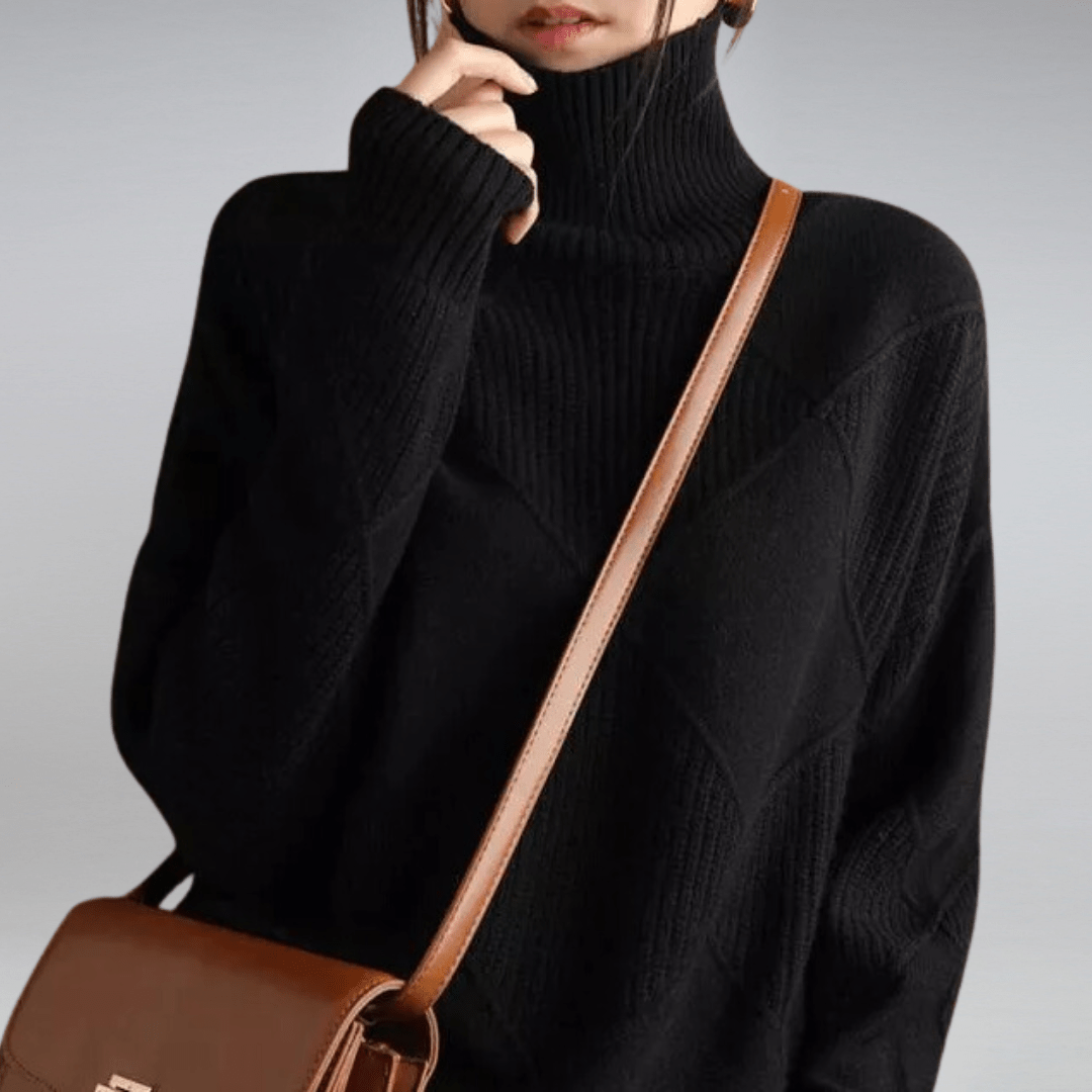 Tasana | Dame Diamantstrik Sweater - Struktureret Langærmet Pullover