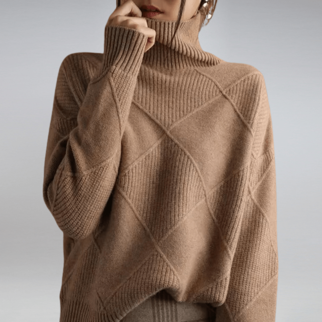 Tasana | Dame Diamantstrik Sweater - Struktureret Langærmet Pullover