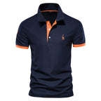 MEELANO Stilfuld Sommer Polo Tshirt Til Mænd Let Åndbart Stof Mørkeblå - Orange