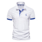 MEELANO Stilfuld Sommer Polo Tshirt Til Mænd Let Åndbart Stof Hvid - Blå