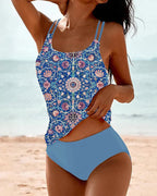 MEELANO Damaris | Tankinisæt til damer – Akia-print, Dobbelte Stropper & Skulpturel Pasform Blå