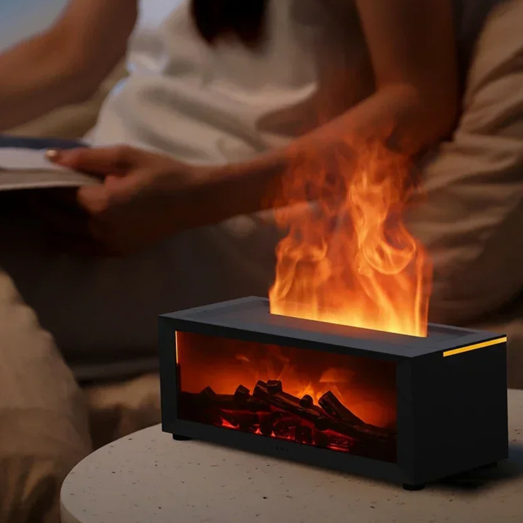 MEELANO Aroma-Diffuser med Flammeeffekt – Duftdiffuser til Æteriske Olier, Flimrende Flammelys, Stemningslys – FlameGlow