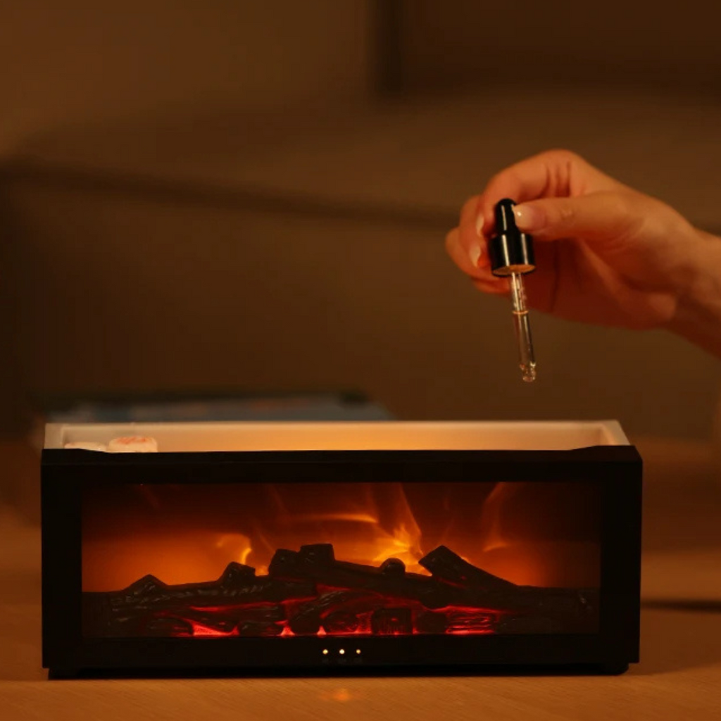 MEELANO Aroma-Diffuser med Flammeeffekt – Duftdiffuser til Æteriske Olier, Flimrende Flammelys, Stemningslys – FlameGlow