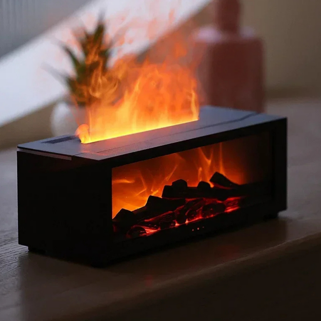 MEELANO Aroma-Diffuser med Flammeeffekt – Duftdiffuser til Æteriske Olier, Flimrende Flammelys, Stemningslys – FlameGlow