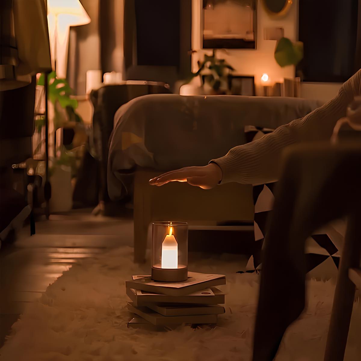 MEELANO Trådløs LED-Stearinlyslampe – Moderne Bordlampe med Stearinlys-look & Gestusstyring, op til 8 Timer Varm Hvid, Flammeløs – LumiCandle