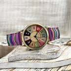 MEELANO Vintage Dameur med Regnbuemønster og Flettet Rem – Analogt Armbåndsur med Bronze Urskive, Nikkelfrit, 3 Farver – Amore Lilla-Pink