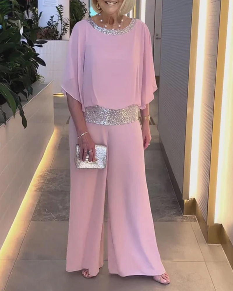 MEELANO Skinnende Paliet Jumpsuit Til Fest Med Glimmer Og Komfort Rosa