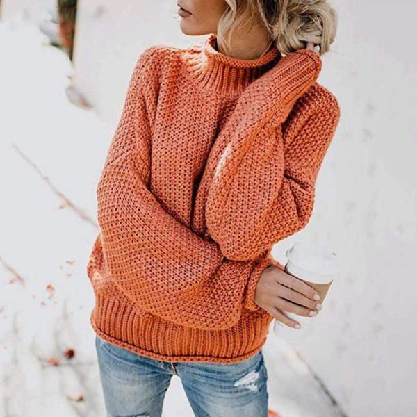 Luna | Dame Strukturstrikket Sweater - Langærmet Varm Striktrøje