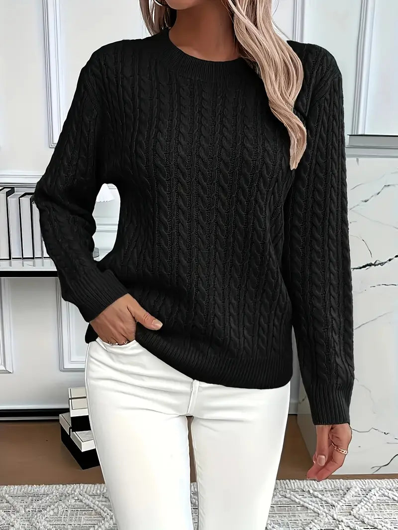 MEELANO Silja | Dame Langærmet Kabelstrikket Sweater - Varm & Blød Kabelstrik Trøje Sort