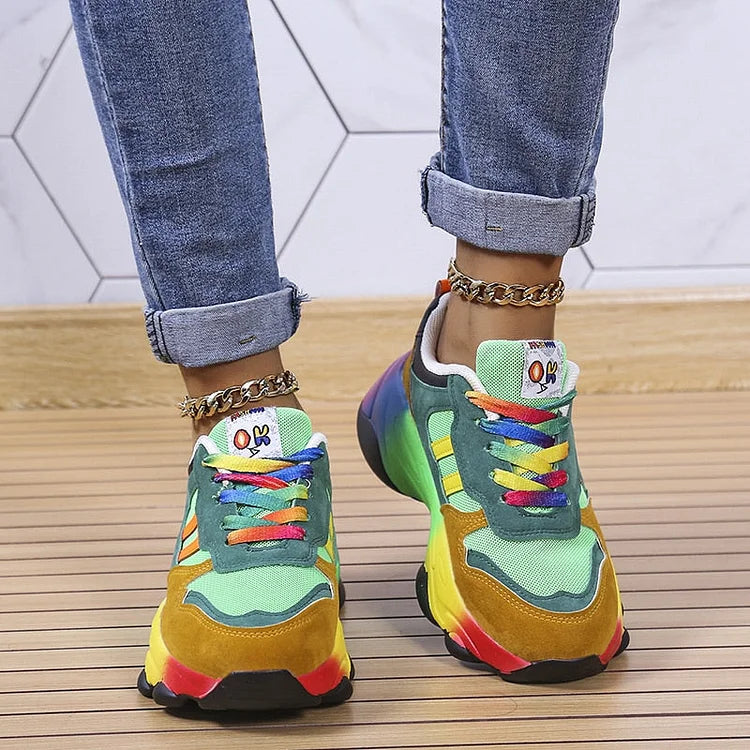 MEELANO Umami | Dame Regnbue Sneakers - Støttende & Komfortable Vandresko med Svangstøtte Grøn