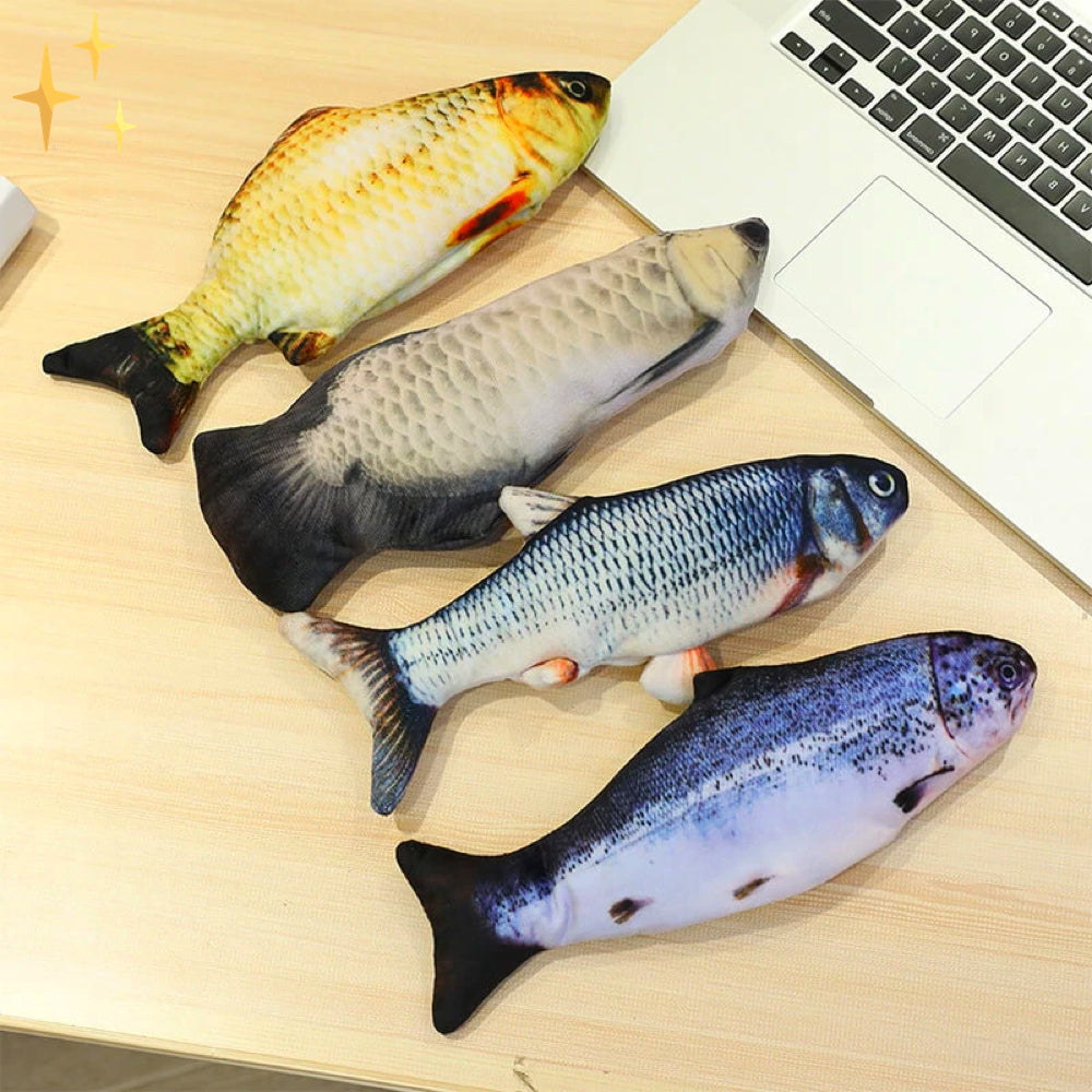 MEELANO Kattelegetøj Fisk der Bevæger sig – 4 Stk. Interaktivt Fiskelegetøj med Bevægelsessensor, USB-genopladeligt