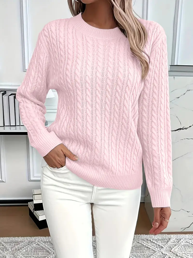 MEELANO Silja | Dame Langærmet Kabelstrikket Sweater - Varm & Blød Kabelstrik Trøje Pink