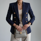 MEELANO Luna | Dame Dobbeltradet Blazer med Knapper - Elegant Langærmet Habitjakke Blå