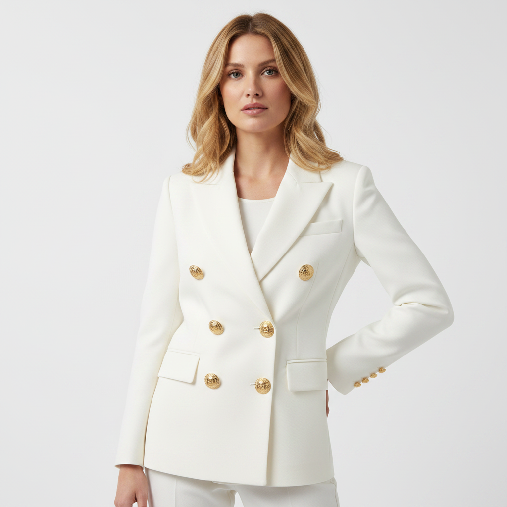 MEELANO Luna | Dame Dobbeltradet Blazer med Knapper - Elegant Langærmet Habitjakke