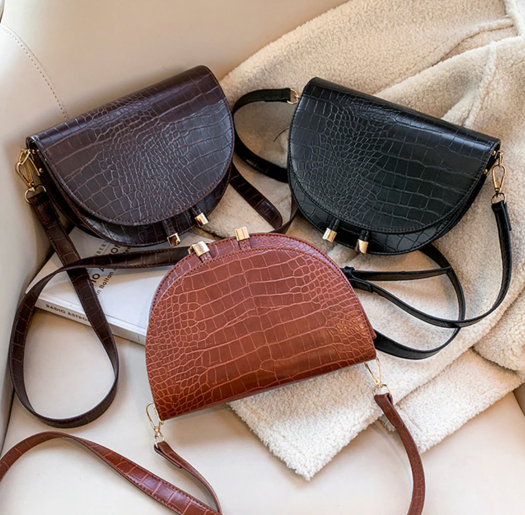 MEELANO Crossbody Taske – Stilfuld Taske i Kunstkrokodillelæder med Krokodilleprint Sort