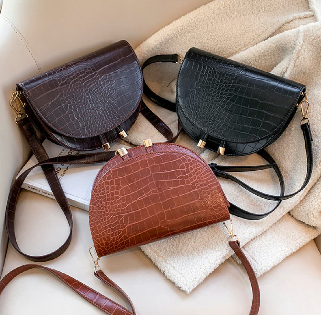 MEELANO Crossbody Taske – Stilfuld Taske i Kunstkrokodillelæder med Krokodilleprint Sort