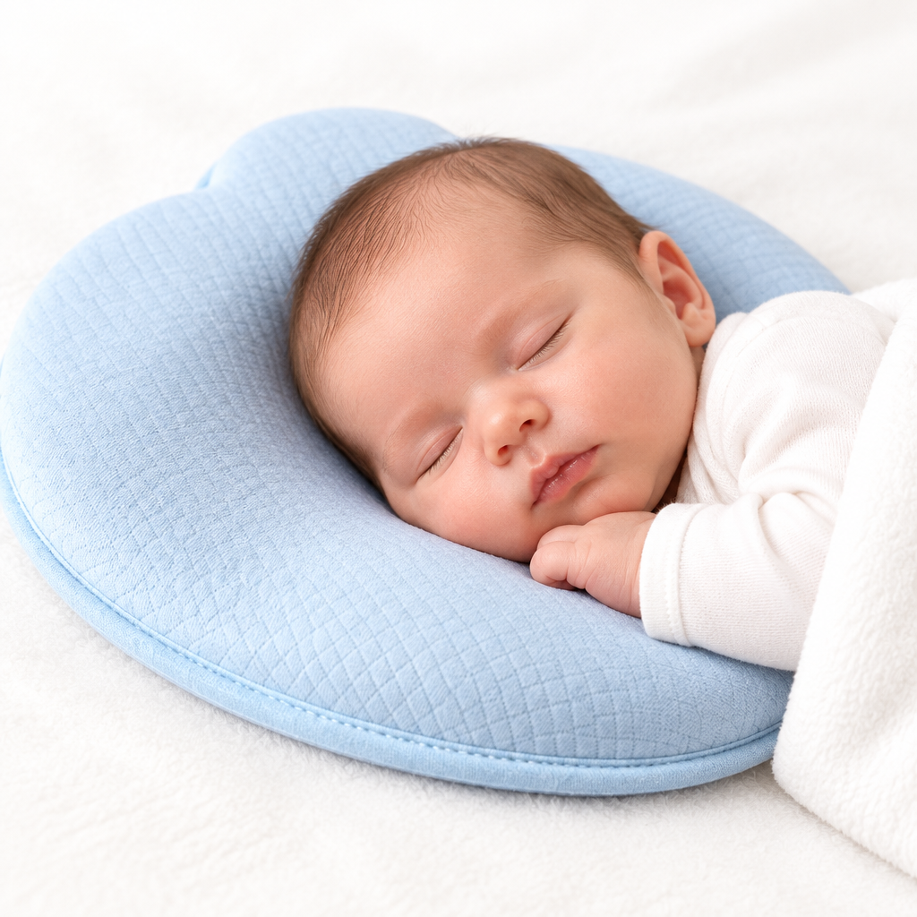 MEELANO Babyhovedstøttepude med Memoryfoam – Hovedpude til Baby til Barnevogn & Lur, Åndbart Stof, 4 Farver