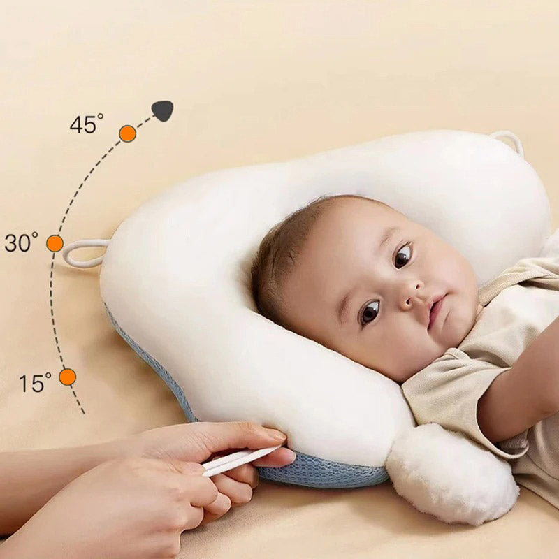 MEELANO Ergonomisk Babypude med Justerbar Støtte – Vendbar Komfortpude 65 × 42 cm, Maskinvaskbar – 0-12 Måneder (Kun Under Opsyn)