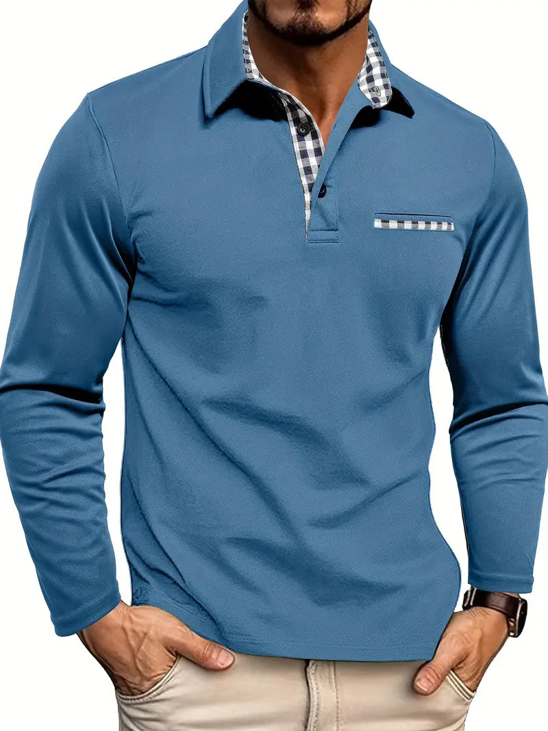 MEELANO Zipari | Herre Langærmet Poloshirt i Varm Bomuld - Klassisk Langærmet Polo Lyseblå