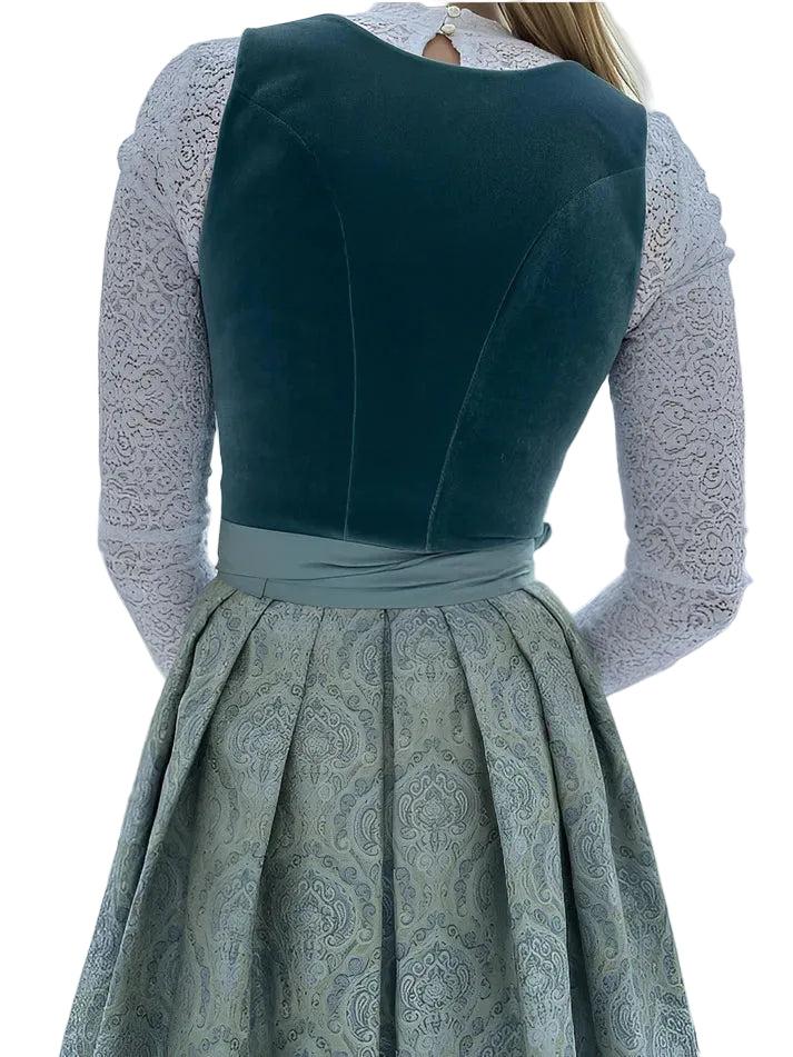 Traditionel Midi Dirndl-kjole til Kvinder med Forklæde – Lysegrøn Dirndl med Plisseret Nederdel, Oktoberfest, S–2XL – Zahara