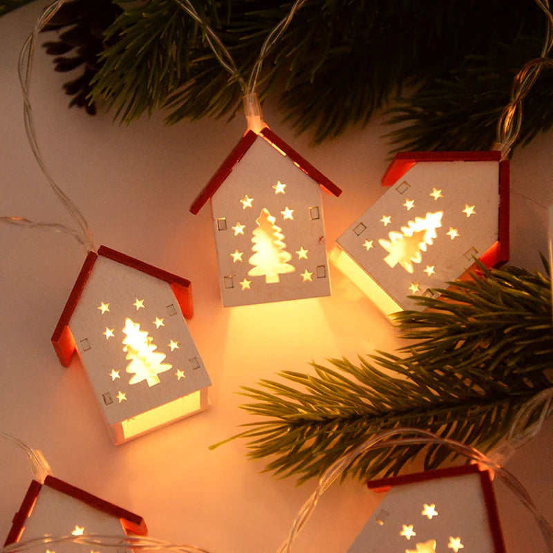 MEELANO Julehuse i Træ med LED-lys – Oplyste Træhuse som Juletræspynt, Rød eller Hvid – GlowHouse