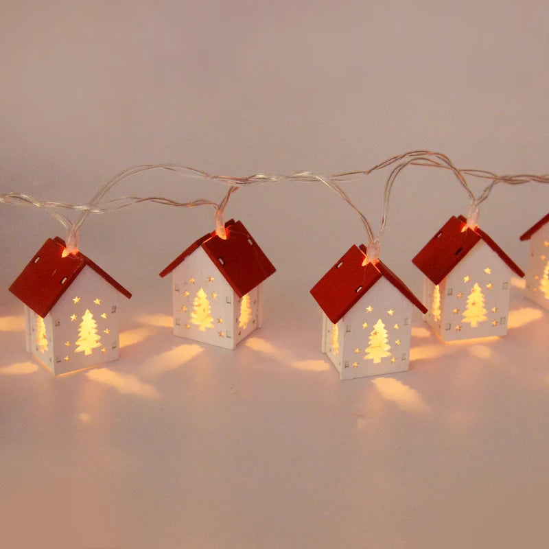 MEELANO Julehuse i Træ med LED-lys – Oplyste Træhuse som Juletræspynt, Rød eller Hvid – GlowHouse