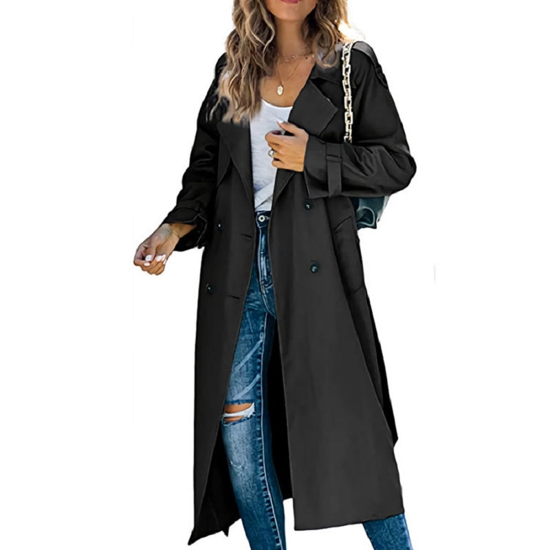 MEELANO Lang Trenchcoat til Kvinder - Tidløs og funktionel Sort